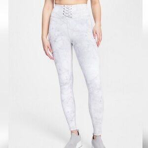 NEW! Jenni Gray Marble Lace Up Waist High Rise Athletic Leggings L